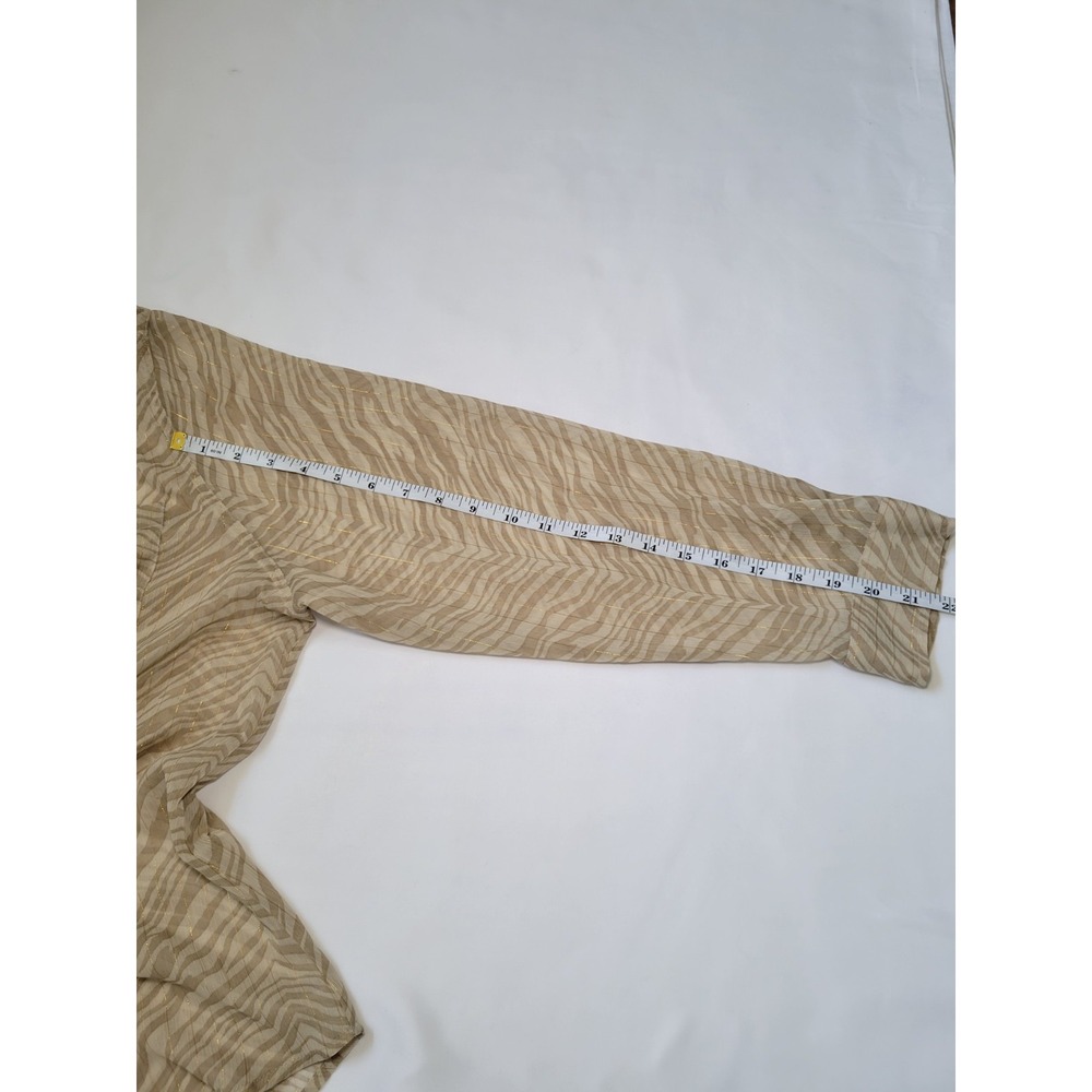 Chico's Women's Blouse Gold Accent Stripes Sheer Lightweight Tan Shirt Sz 3 - Picture 12 of 14